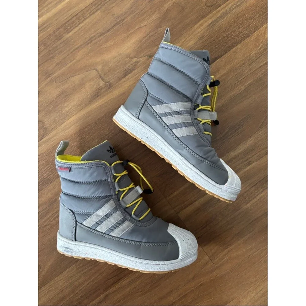 adidas Superstar 360 Grey Yellow High Top Boots Shoes Sneakers in Kids Size 13